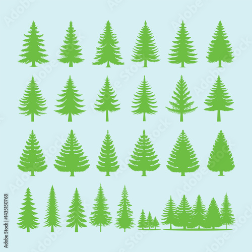 Bundle of tree leaf icons in flat style. Collection of green leaves with brunch. Environment, nature eco sign. Organic, green product, nature element vector illustration for graphic design. 