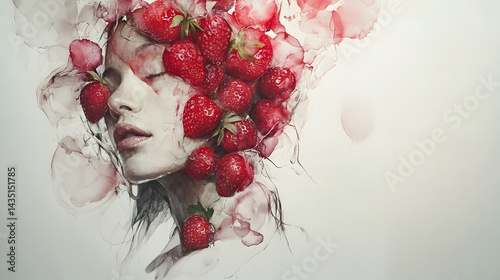 Beautifully arrange a composition showcasing fresh, plump strawberries to emphasize their natural elegance and representation of healthy eating