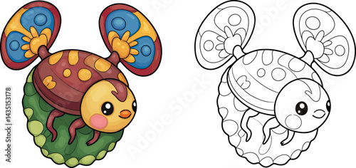 Cute Beetle Cartoon: A playful cartoon illustration of a cute beetle with large colorful wings, perfect for children's books, educational resources, or any project needing a whimsical touch.