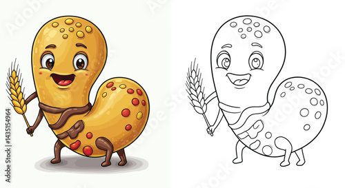 Animated Cashew with Wheat: An adorable, animated cashew character joyfully brandishes a wheat stalk, creating a cheerful and lighthearted illustration.