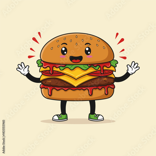 Cute Cheeseburger Cartoon Vector Illustration.