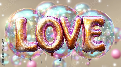 Glittery balloon letters spelling 