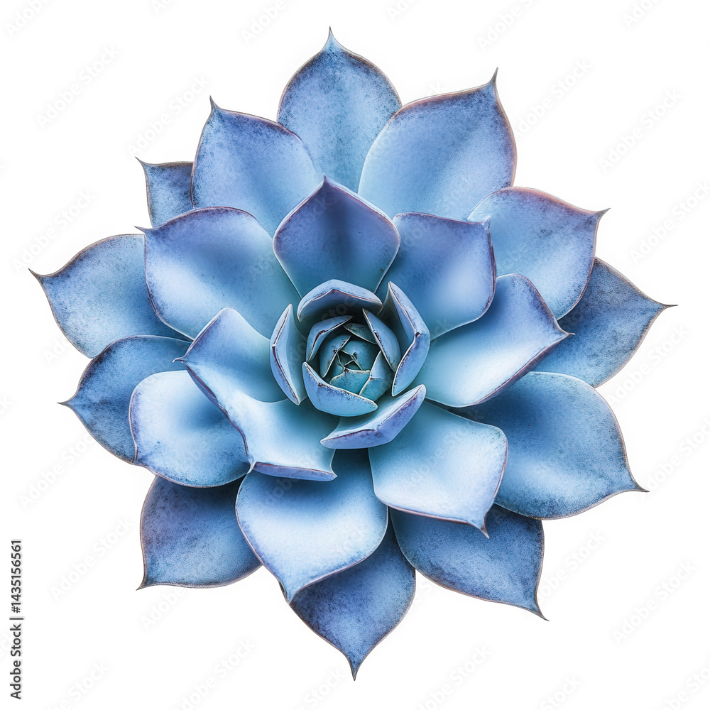 Fototapeta premium beautifully detailed. blue-hued succulent plant viewed from above. showcasing its intricate layers and symmetry the vibrant colors and smooth textures highlight the plant's aesthetic appeal. making it