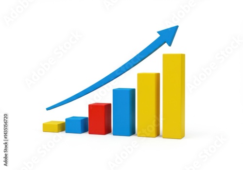 Free Download Colorful bar graph with upward trending blue arrow isolated on white background - GFXLoad