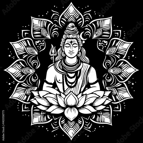 God Shiva Set of Rangoli design concept of line drawing isolated on white background 1 (6)