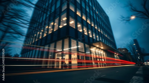 Fototapeta Naklejka Na Ścianę i Meble -  A moody long exposure macro close-up of an office building exterior low contrast capturing motion or light trails small subject detail