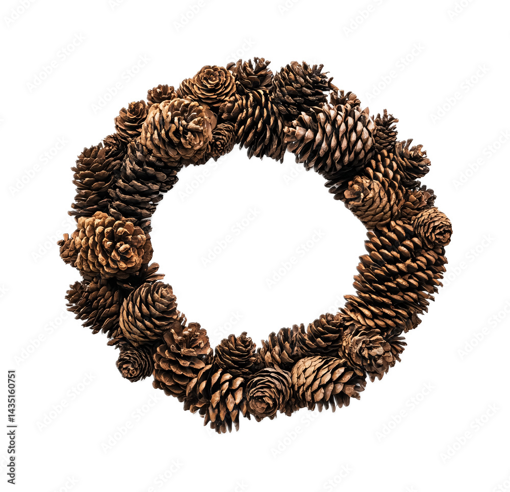 Obraz premium Pinecone Wreath for Holiday and Christmas Decor - Isolated on White Background