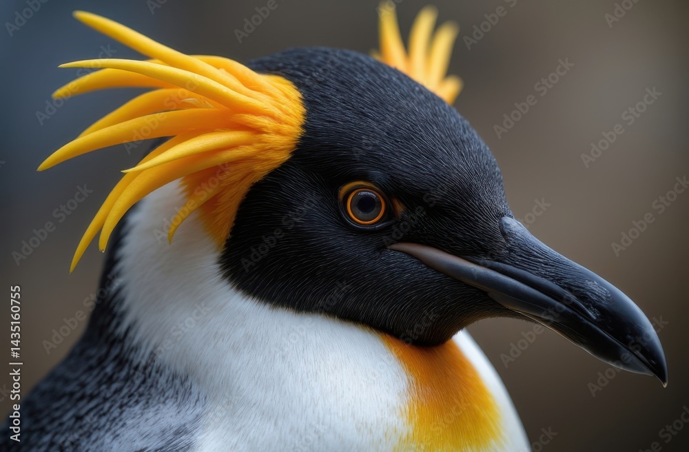 Naklejka premium portrait of a Macaroni penguin, focusing on every intricate feature of the bird's appearance.