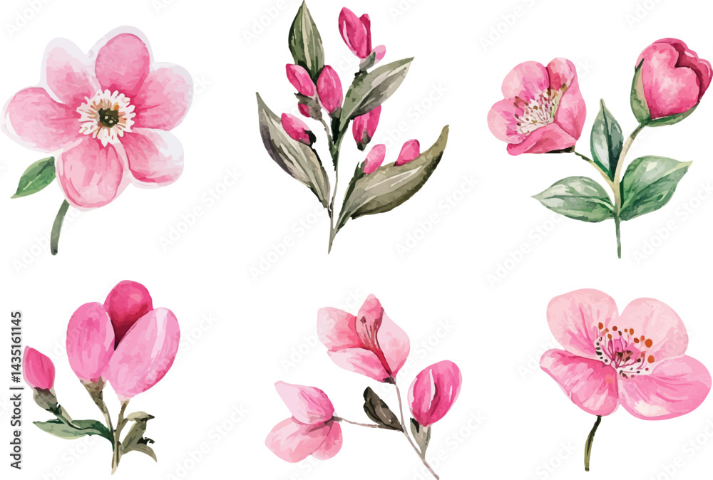 set of pink flowers set of pink flowers