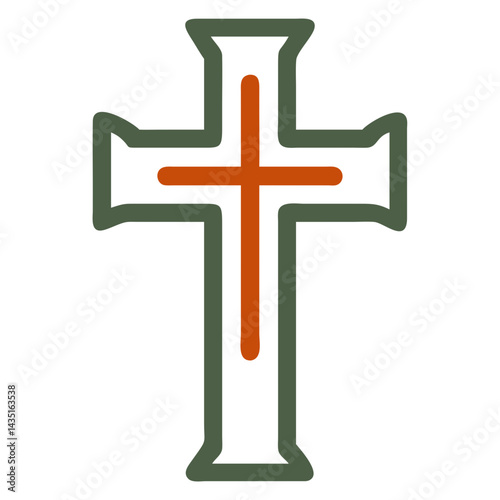 Cross icon with colorful outline representing faith and spirituality  
