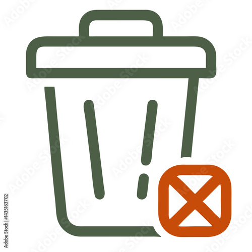 Trash Bin Icon with Prohibition Symbol  