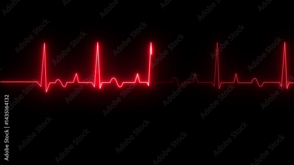 Heartbeat monitor EKG line monitor showing heart pulse .Neon sign heartbeat signal animation , Glowing white color neon heartbeat icon. Heart bit signal animated
