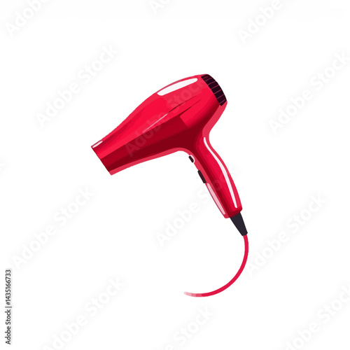 Red hair dryer professional salon styling tool for quick drying and perfect hairstyles isolated on white