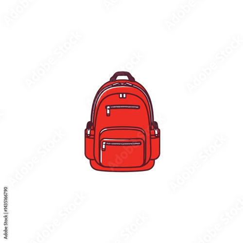 Red backpack school bag travel rucksack knapsack daypack bookbag for students and travelers illustration