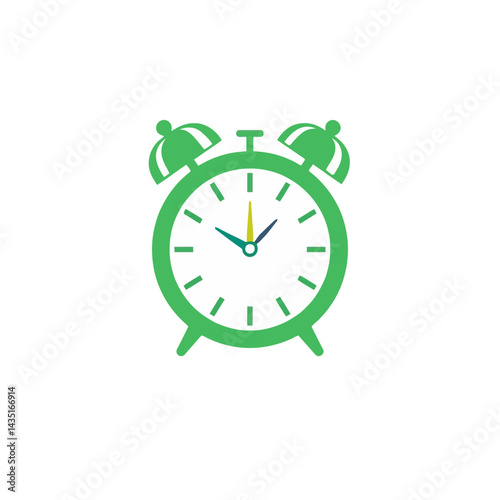Green alarm clock time reminder wake up call digital clock analog clock time management vector graphic design