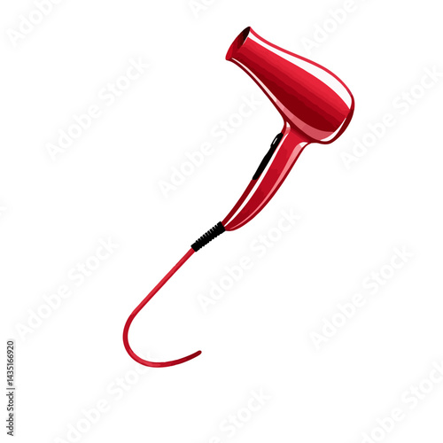 Red hair dryer isolated on white background for salon styling and personal care appliance illustration