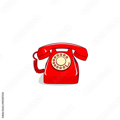 Vintage red rotary phone illustration for communication retro style telephone design and old technology