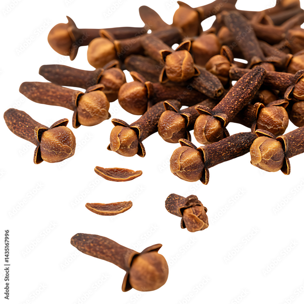 Aromatic cloves falling on black background rich brown tones exquisite on transparent background Aromatic cloves falling on black background rich brown tones exquisite on transparent background