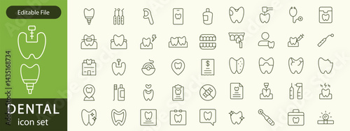 Dental thin line icons set. Tooth icon. Dentist, Dental, Tooth editable stroke icons collection. Vector illustration