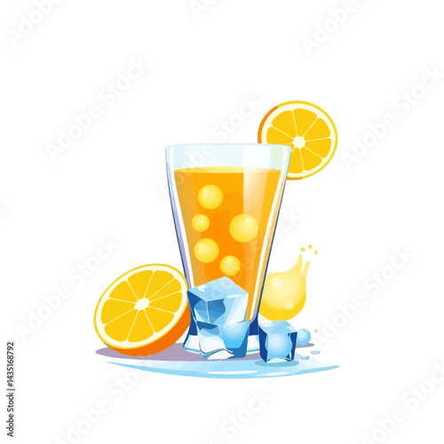 Fresh orange juice with ice cubes vector illustration healthy drink citrus fruit cold beverage summer refreshment