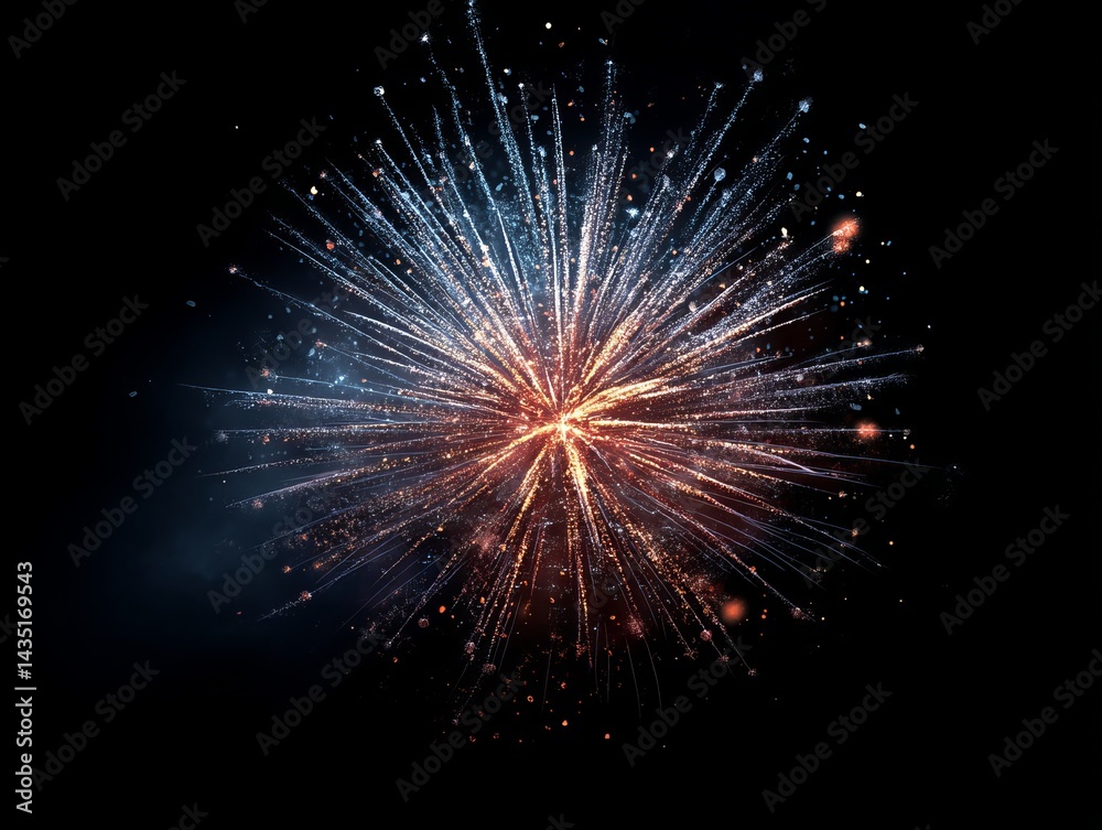 vibrant fireworks burst, frozen moment on deep black background, glowing sparks, photo-realistic exposure vibrant fireworks burst, frozen moment on deep black background, glowing sparks, photo-realistic exposure