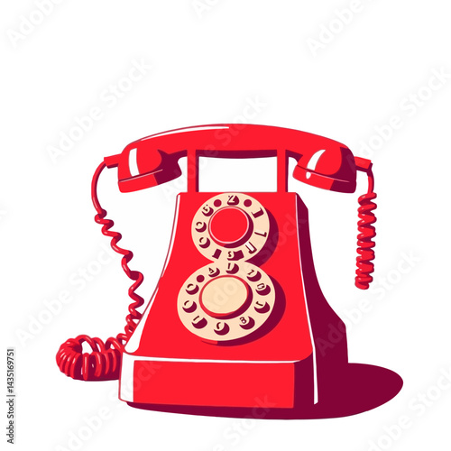 Vintage red rotary telephone communication device illustration vector graphic design element old phone isolated
