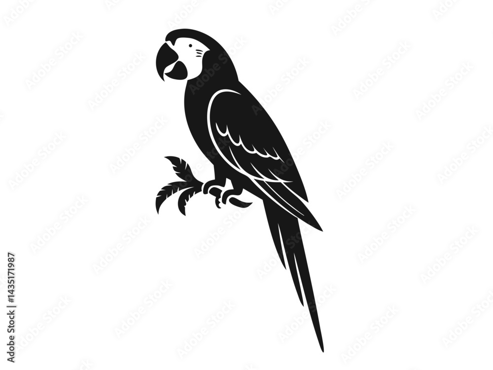 Fototapeta premium Parrot Bird Silhouette. Tropical Macaw Vector Illustration