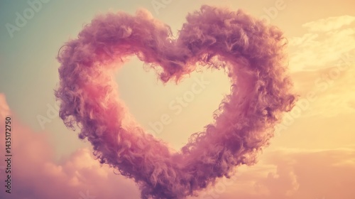Heartshaped cloud sunset sky.