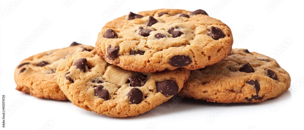 Delicious chocolate chip cookies stacked on a white background creating a warm and inviting mood perfect for baking recipes and sweet treat promotions with a clean studio shot Delicious chocolate chip cookies stacked on a white background creating a warm and inviting mood perfect for baking recipes and sweet treat promotions with a clean studio shot