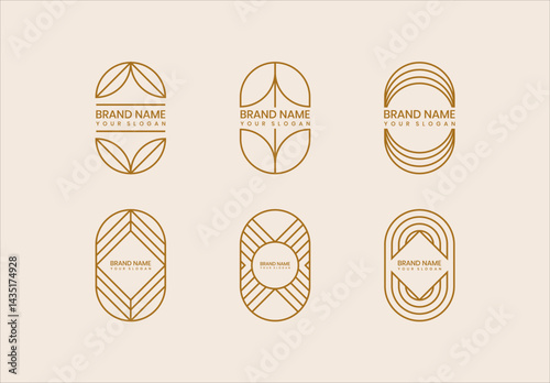 Minimalist geometric oval logo set with clean lines, ideal for modern brands, cosmetics, fashion and eco-friendly businesses