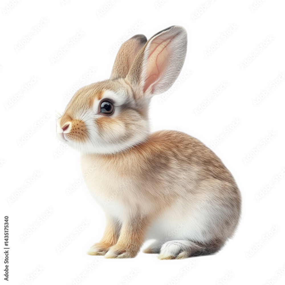 Obraz premium a cute. realistic illustration of a rabbit sitting gracefully. showcasing its soft fur and large ears against a plain background. emphasizing its adorable features