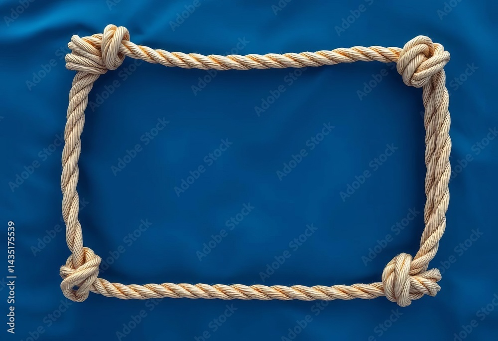 Double-bordered square rope frame with corner loops and nautical knots, frame mockup, vector Double-bordered square rope frame with corner loops and nautical knots, frame mockup, vector