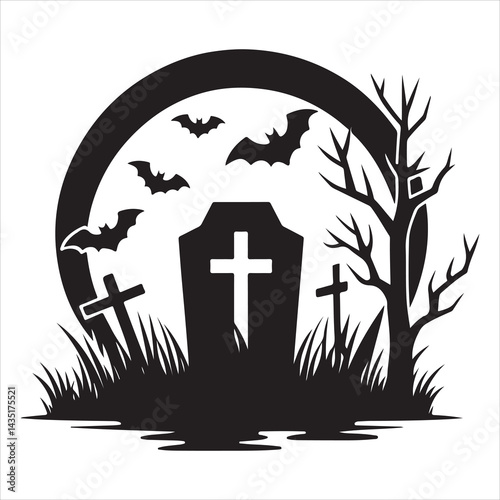 Halloween grave silhouette, minimalist vector