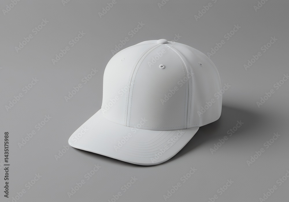 Fototapeta premium White Baseball Cap on Gray Background for Mockup Display
