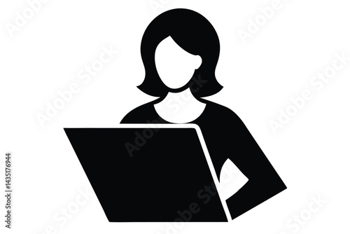 mom with laptop silhouette vector icon