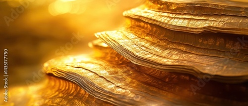 Abstract golden layers texture with warm light creates a luxurious and elegant backdrop for design and decoration ideal for adding a touch of sophistication