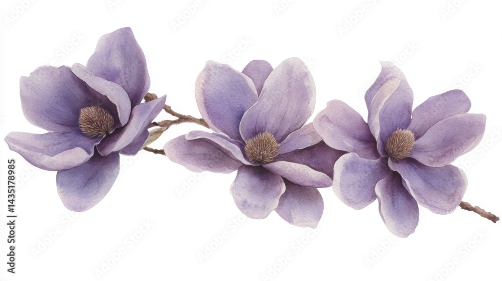 Obraz premium Pale Purple Magnolia Blossoms Watercolor Painting