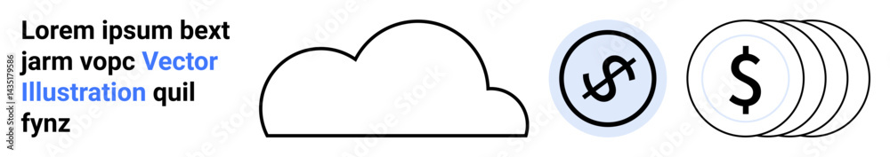 Cloud with overlapping coins highlighting digital finance. Ideal for cloud computing, fintech, banking, e-commerce, savings, data storage, simple landing page Cloud with overlapping coins highlighting digital finance. Ideal for cloud computing, fintech, banking, e-commerce, savings, data storage, simple landing page