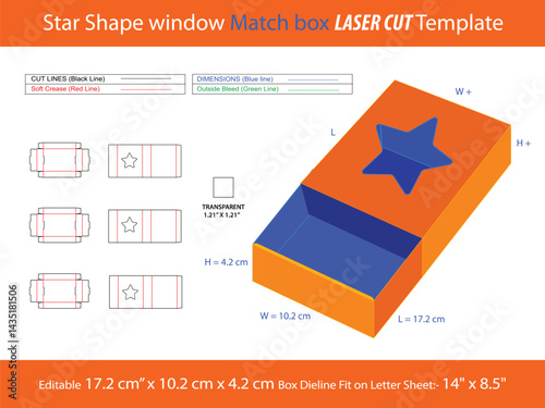 Star Shape window Match box LASER CUT Template