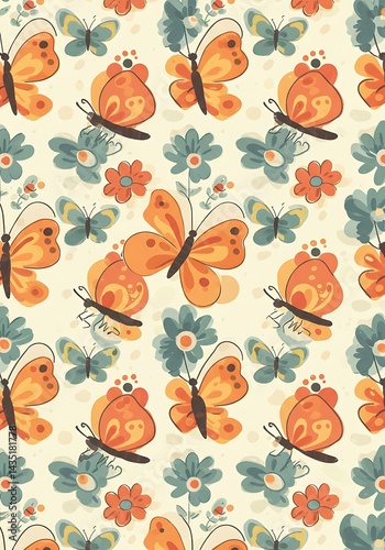 Butterflies and Blooms: A Vintage Pattern AI Generated