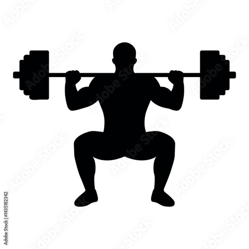 Man silhouette squat barbell workout gym power training vector