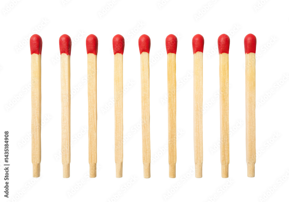 Arrangement of several wooden matches with red tips isolated on transparent background Arrangement of several wooden matches with red tips isolated on transparent background