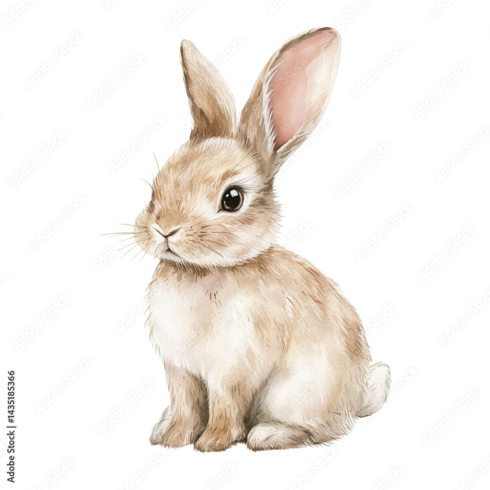 Obraz premium Cute little rabbit, childish style illustration. Happy hare, farm animal, bunny, isolated object on transparent background. Poster, nursery print, tshirt design, sticker, wallpaper