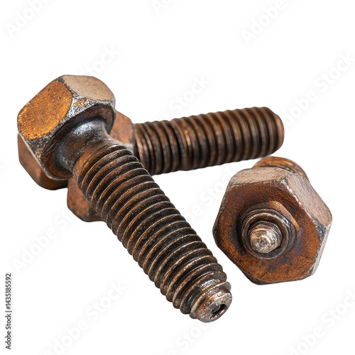 Closeup view of phillips head bolts showing detailed texture and design for mechanical and engineering applications, Closeup view phillips head bolts isolated on Transparent background