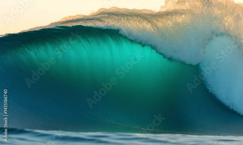 Rolling ocean wave with turquoise water sparkling under soft morning light made with Generative AI technology