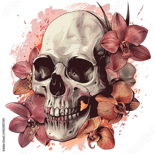 art, drawing, illustration, skull, dead, death, skeleton, print, gothic, vector, design, tattoo, flower, horror, head, halloween, graphic, fashion, bone, human, line, vintage, black, anatomy, evil, 