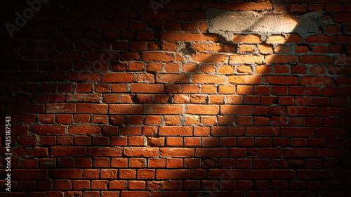 Obraz na płótnie Sunlight Dance on Brick Wall: The warm glow of sunlight playfully dances across a weathered brick wall, highlighting its textured surface and evoking feelings of history and strength. w salonie