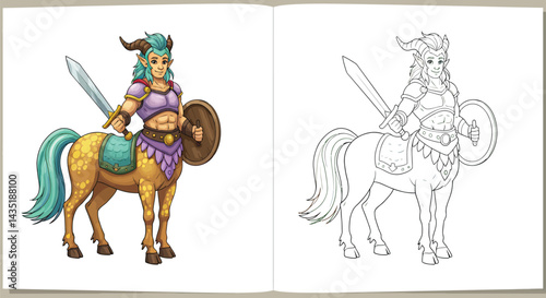 Centaur Warrior: A majestic centaur warrior stands ready for battle. Equipped with a gleaming sword and a sturdy shield, exuding strength and courage.