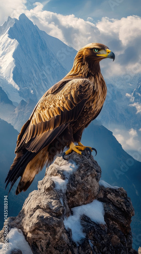 Obraz na płótnie Golden eagle with emerald green eyes perched on rugged cliff powerful regal beauty perfect for majestic wildlife and adventurous landscapes w salonie