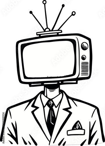 High‑Definition Surreal Retro TV‑Head Businessman Vector Illustration – Cutting‑Edge, Quirky Corporate Art for Creative Branding, Advertising & Digital Media